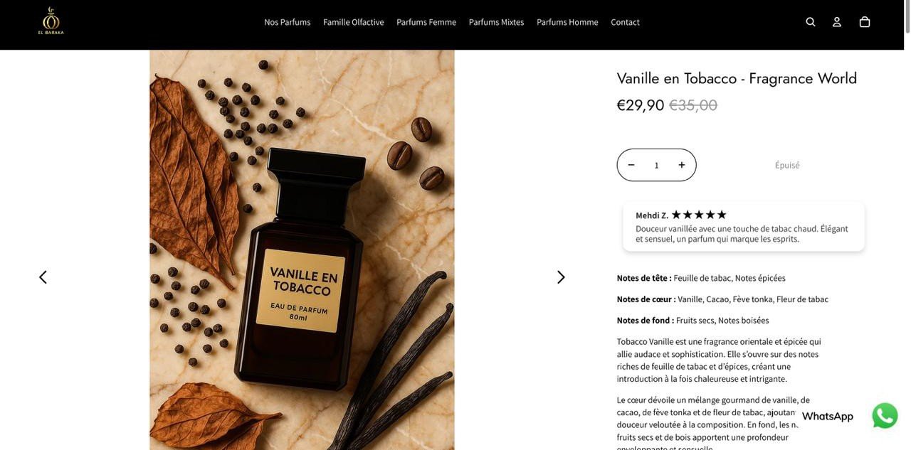 El Baraka Perfumes Fiche produit Vanille en Tobacco